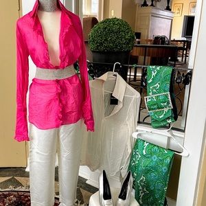 Dolce and Gabbana Pink Ruffled Cotton Blouse